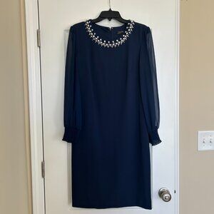 Tahari Arthur S Levine Navy Beaded Neck Dress